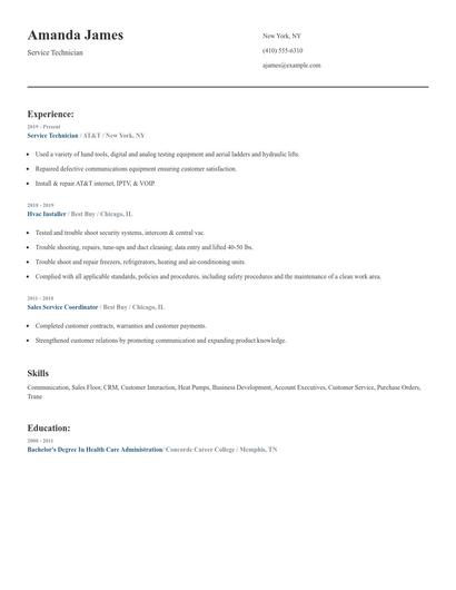 Service Technician Resume