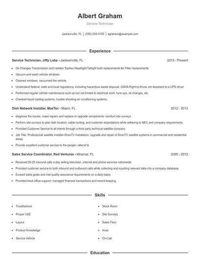 Service Technician Resume
