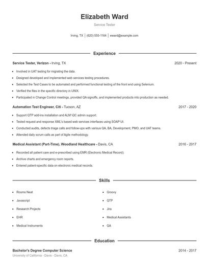 Service Tester Resume