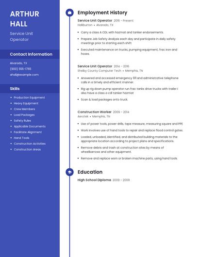Service Unit Operator Resume
