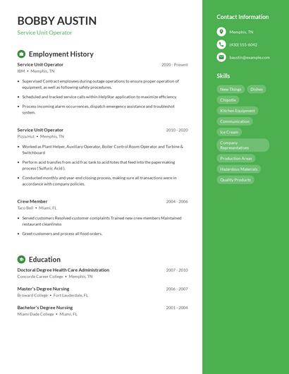 Service Unit Operator Resume