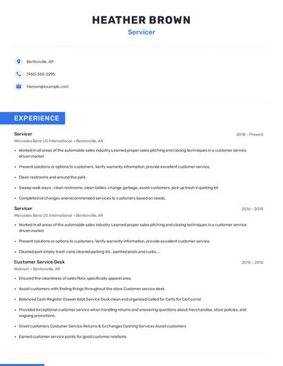 Servicer Resume