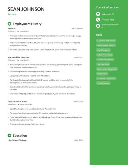 Servicer Resume