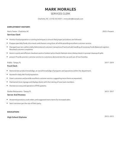 Services Clerk Resume