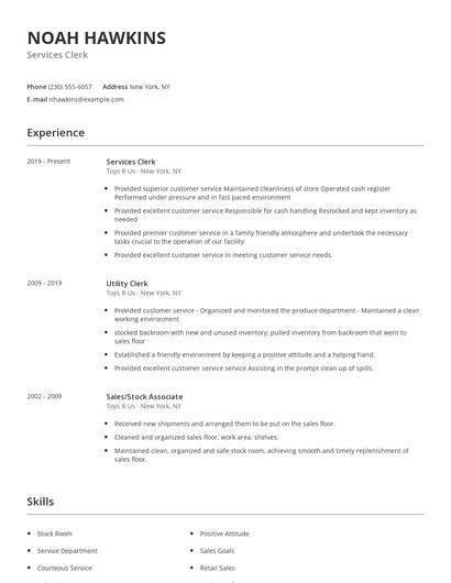 Services Clerk Resume