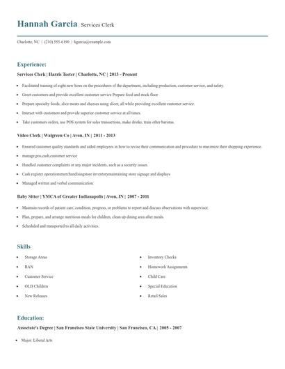 Services Clerk Resume