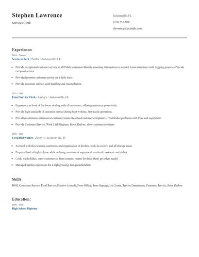 Services Clerk Resume