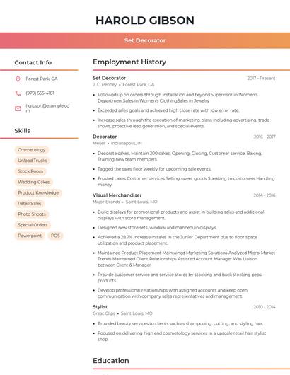 Set Decorator Resume