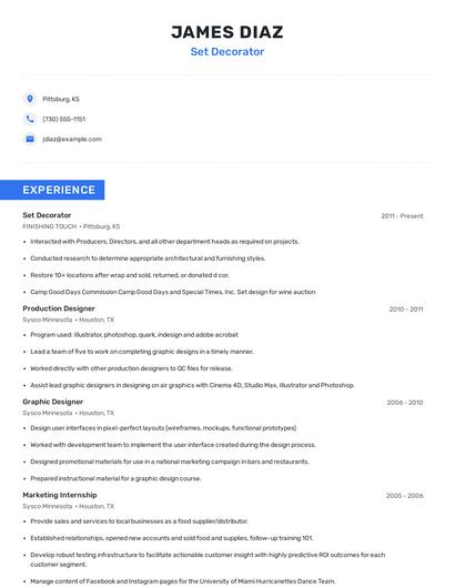 Set Decorator Resume