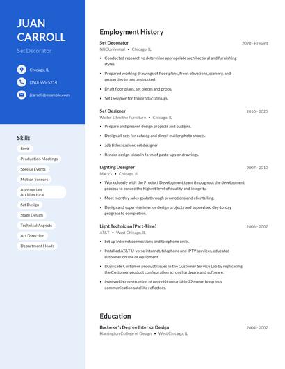 Set Decorator Resume
