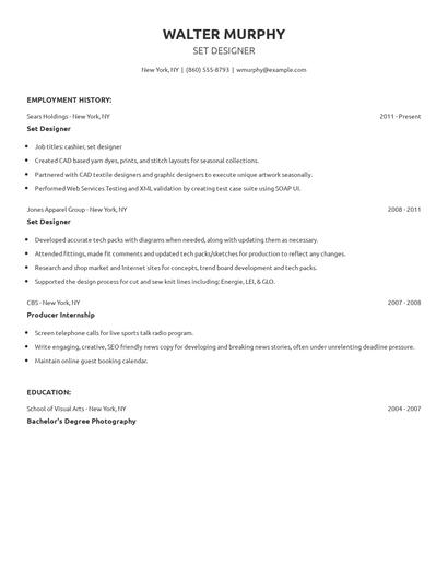 Set Designer Resume