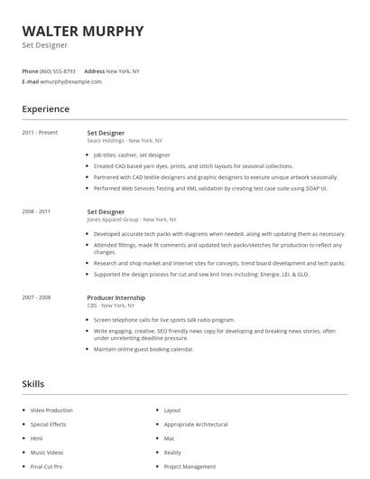 Set Designer Resume