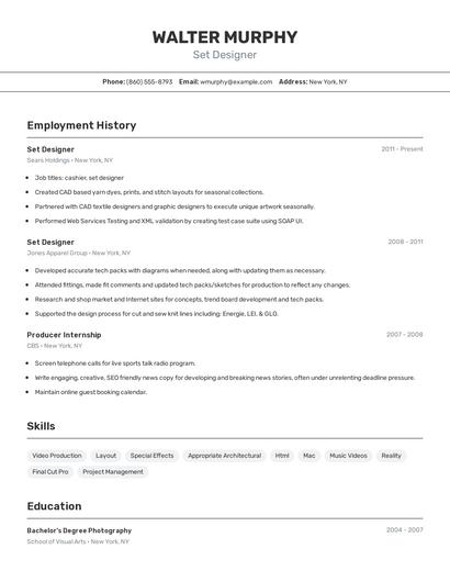 Set Designer Resume