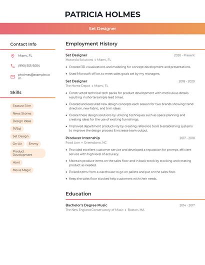 Set Designer Resume