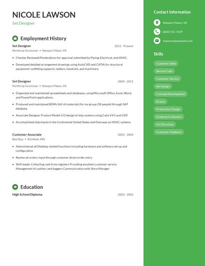 Set Designer Resume