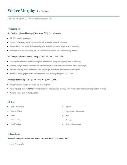 Set Designer Resume