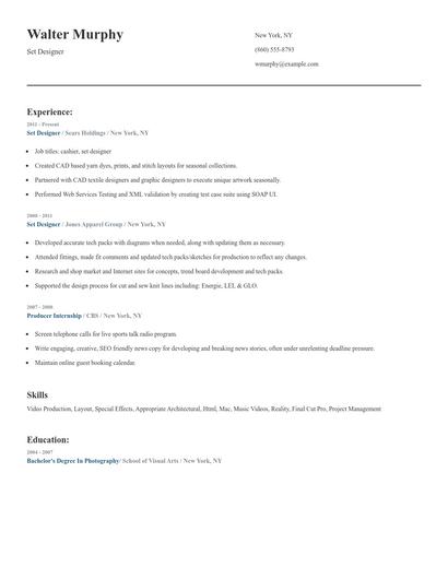 Set Designer Resume