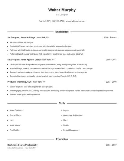Set Designer Resume