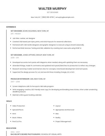 Set Designer Resume