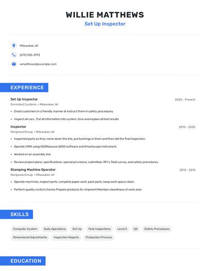 Set Up Inspector Resume