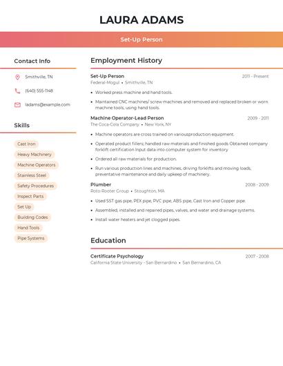 Set-Up Person Resume