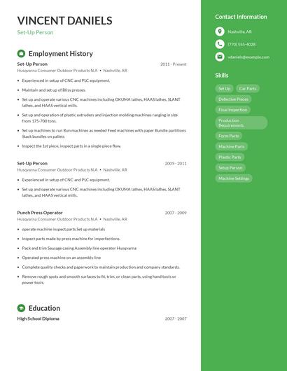 Set-Up Person Resume