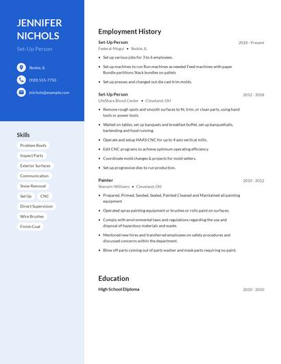 Set-Up Person Resume