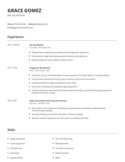 Set Up Worker Resume