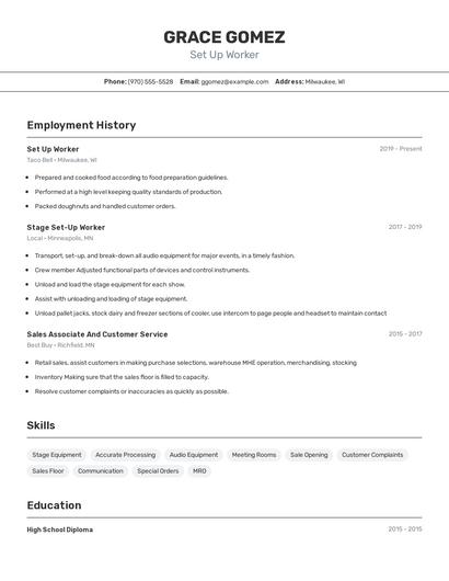 Set Up Worker Resume