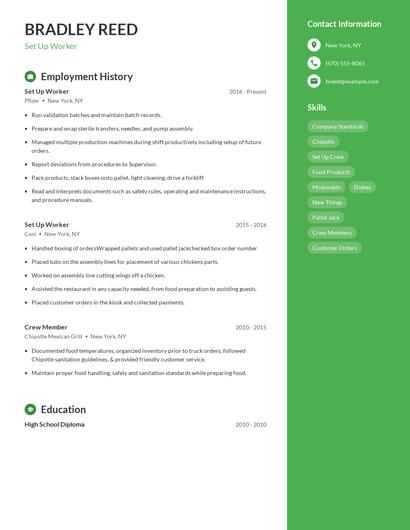 Set Up Worker Resume
