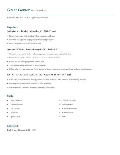 Set Up Worker Resume