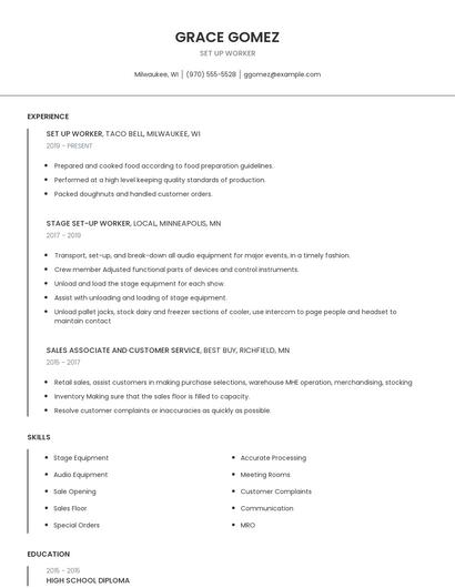 Set Up Worker Resume