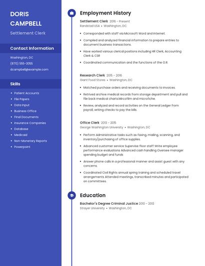 Settlement Clerk Resume