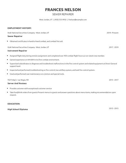 Sewer Repairer Resume