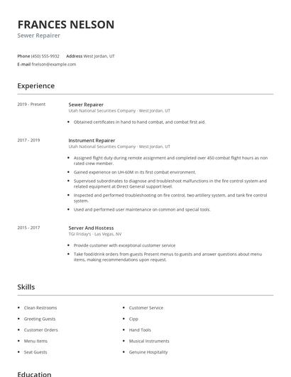 Sewer Repairer Resume