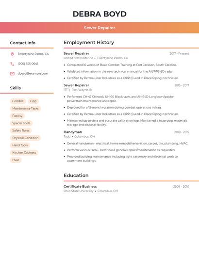 Sewer Repairer Resume