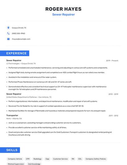 Sewer Repairer Resume