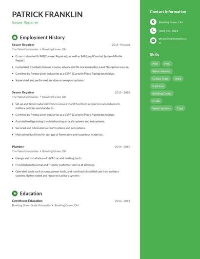 Sewer Repairer Resume
