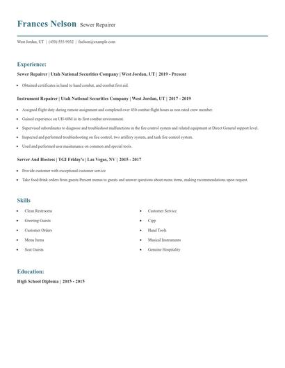 Sewer Repairer Resume