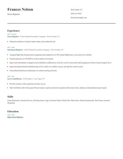 Sewer Repairer Resume