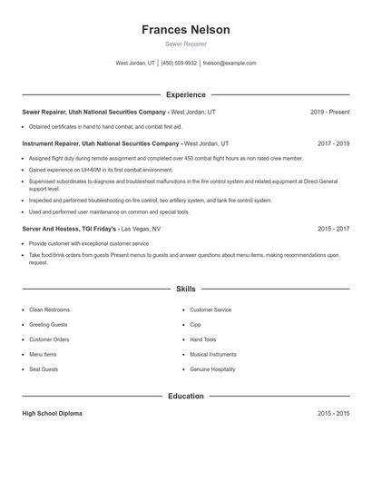 Sewer Repairer Resume
