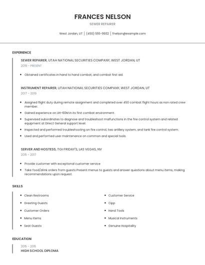 Sewer Repairer Resume