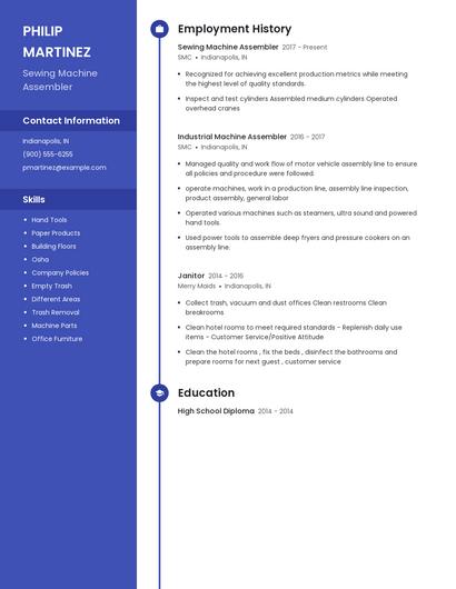 Sewing Machine Assembler Resume