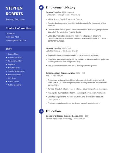 Sewing Teacher Resume