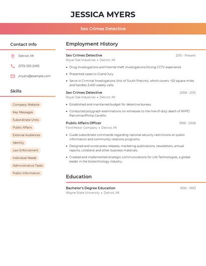 Sex Crimes Detective Resume