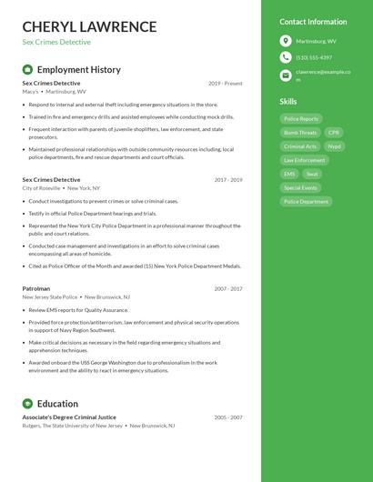 Sex Crimes Detective Resume