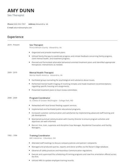 Sex Therapist Resume