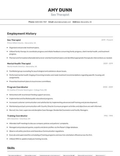 Sex Therapist Resume