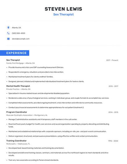 Sex Therapist Resume