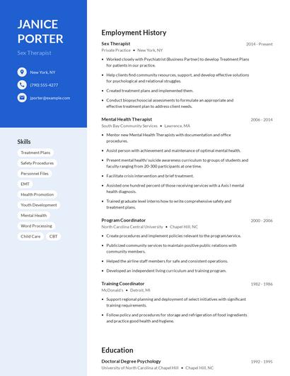 Sex Therapist Resume